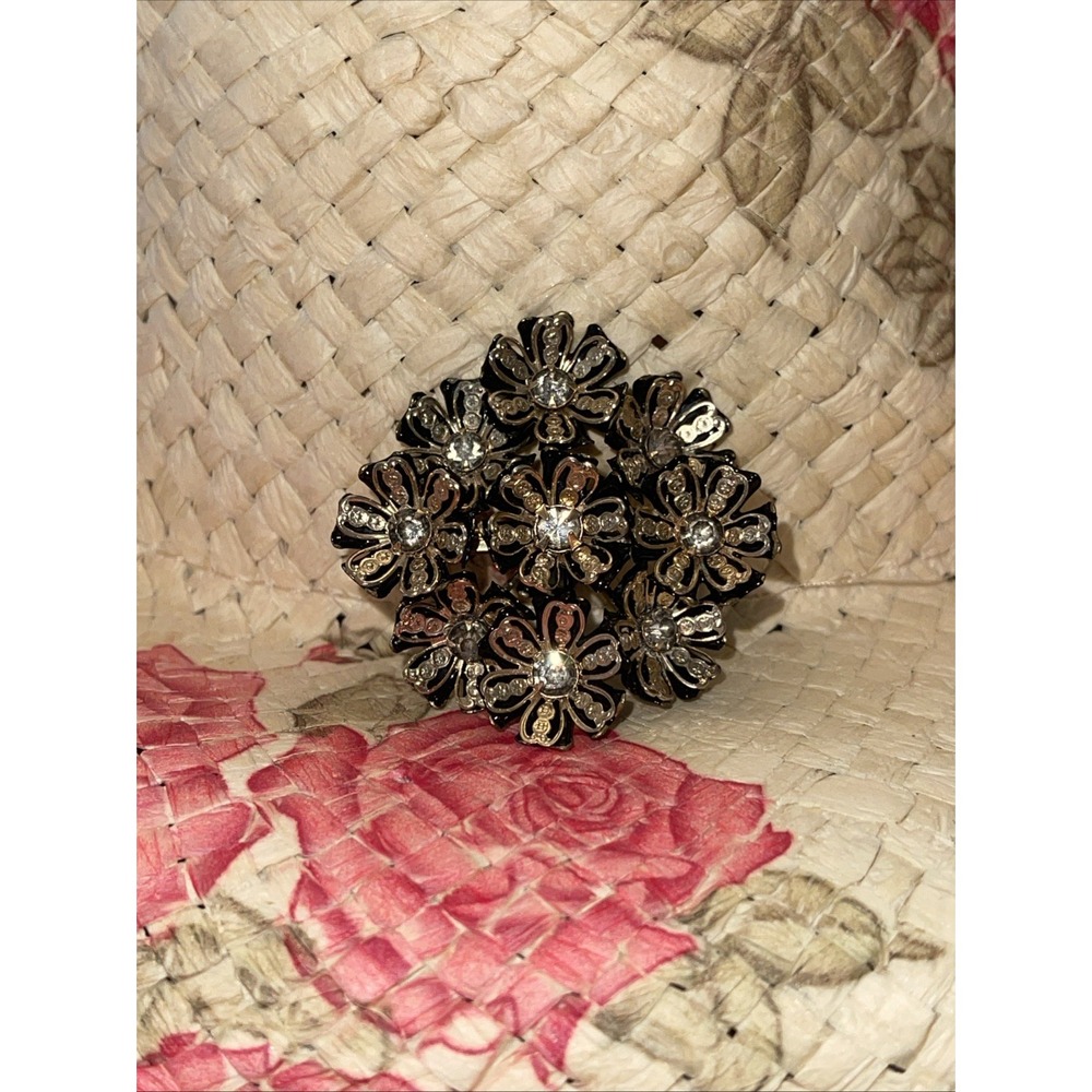 VINTAGE large bouquet FLOWERS Floral RHINESTONE Pin Brooch Grannycore - Picture 3 of 6
